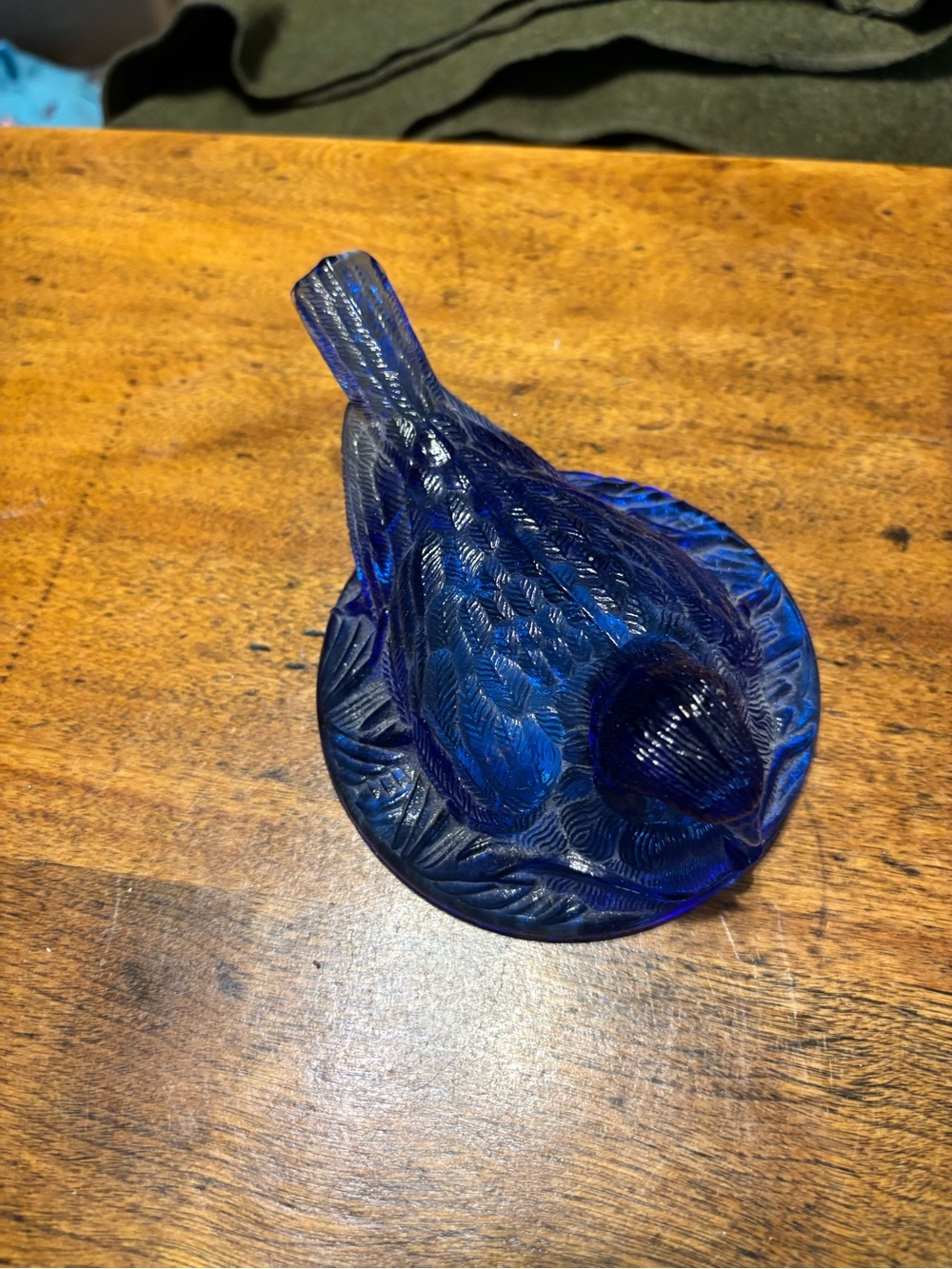 Vintage Cobalt Blue Glass Bird Figurine Decorative Accent Dish Lid Only